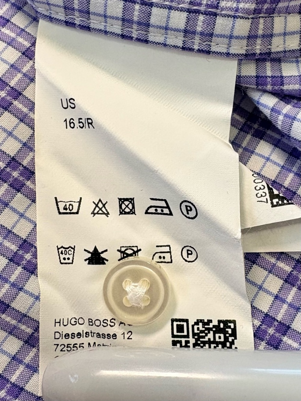 HUGO BOSS Regular Fit Purple Plaid Button Down Shirt Mens 16.5R Cotton - Picture 5 of 8